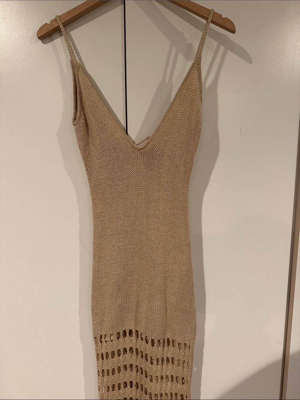 Flook Beige Knit Spaghetti Strap Dress